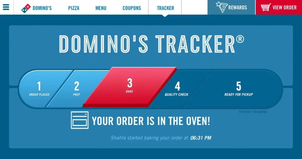 Rastreador de pedidos Domino's Pizza en paso horneado