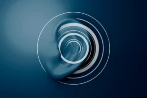 Espiral abstracta de círculos concéntricos en tonos azules